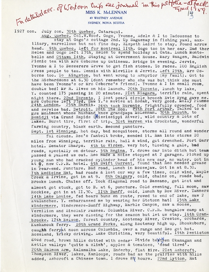 Katharine McLennan's Diary